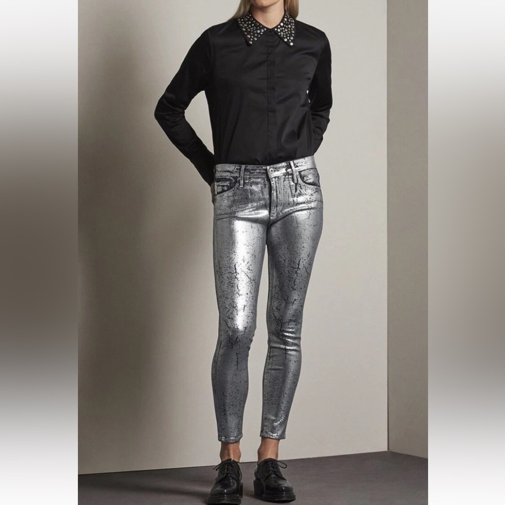 EUC AG Adriano Goldschmied Iced Silver Farrah High Rise Skinny Ankle Jeans 24R